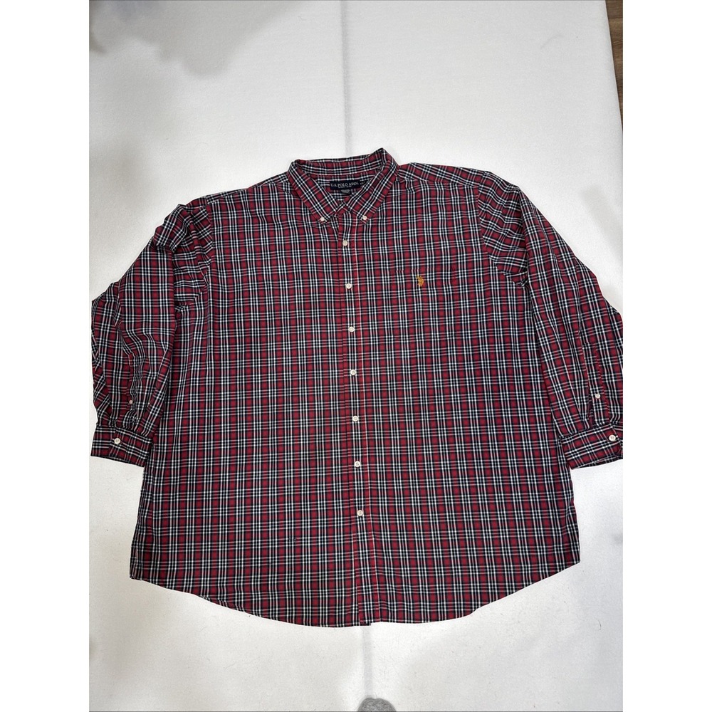U.S Polo Assn Plaid Button Down Dress Shirt Size 4XLT Embroidered Polo Logo